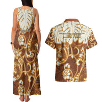 Personalized Fiji Spring Break Couples Matching Tank Maxi Dress and Hawaiian Shirt Fijian Tapa Pattern Brown LT05 - Polynesian Pride