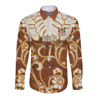 Personalized Fiji Spring Break Long Sleeve Button Shirt Fijian Tapa Pattern Brown LT05 Unisex Brown - Polynesian Pride