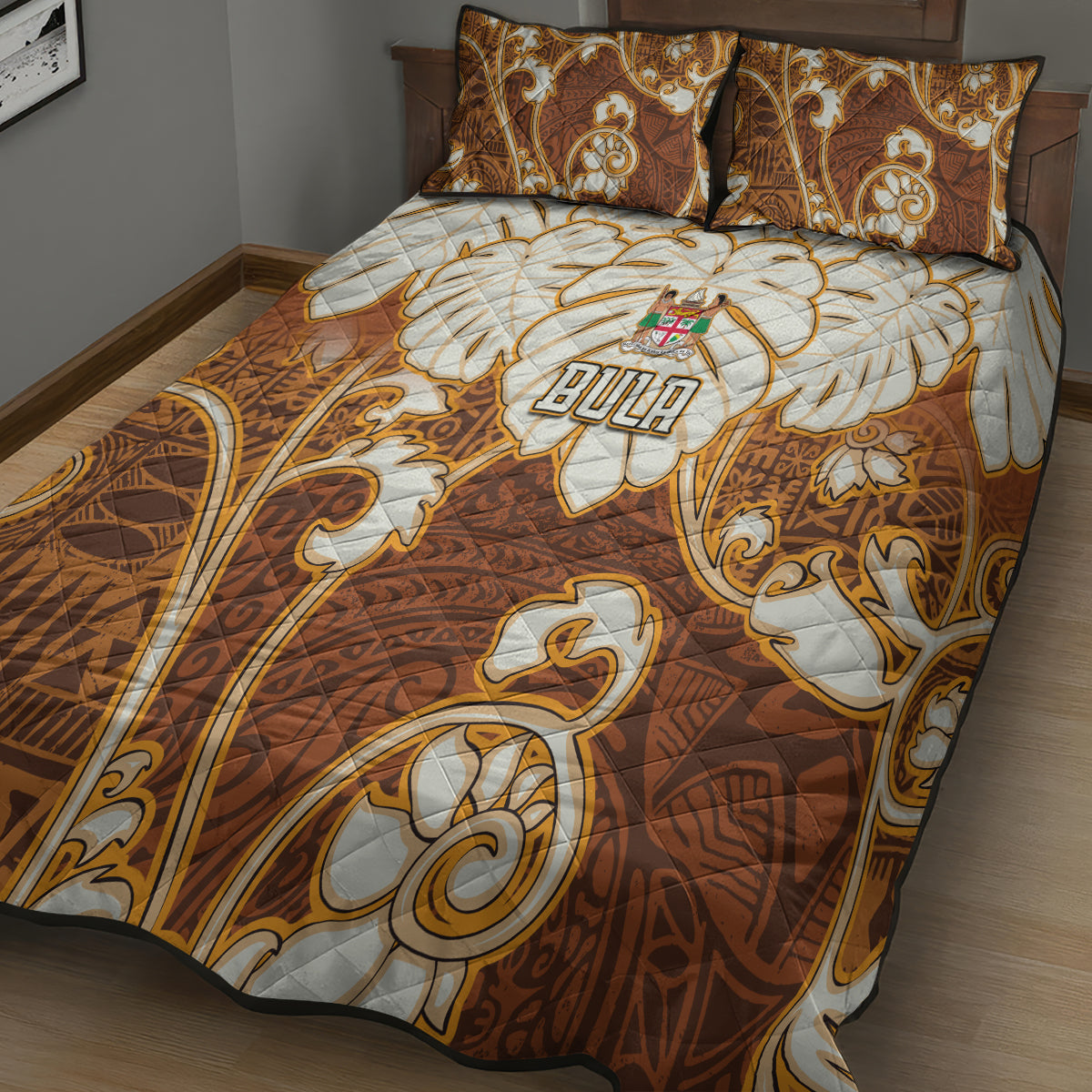 Fiji Spring Break Quilt Bed Set Fijian Tapa Pattern Brown LT05 - Polynesian Pride