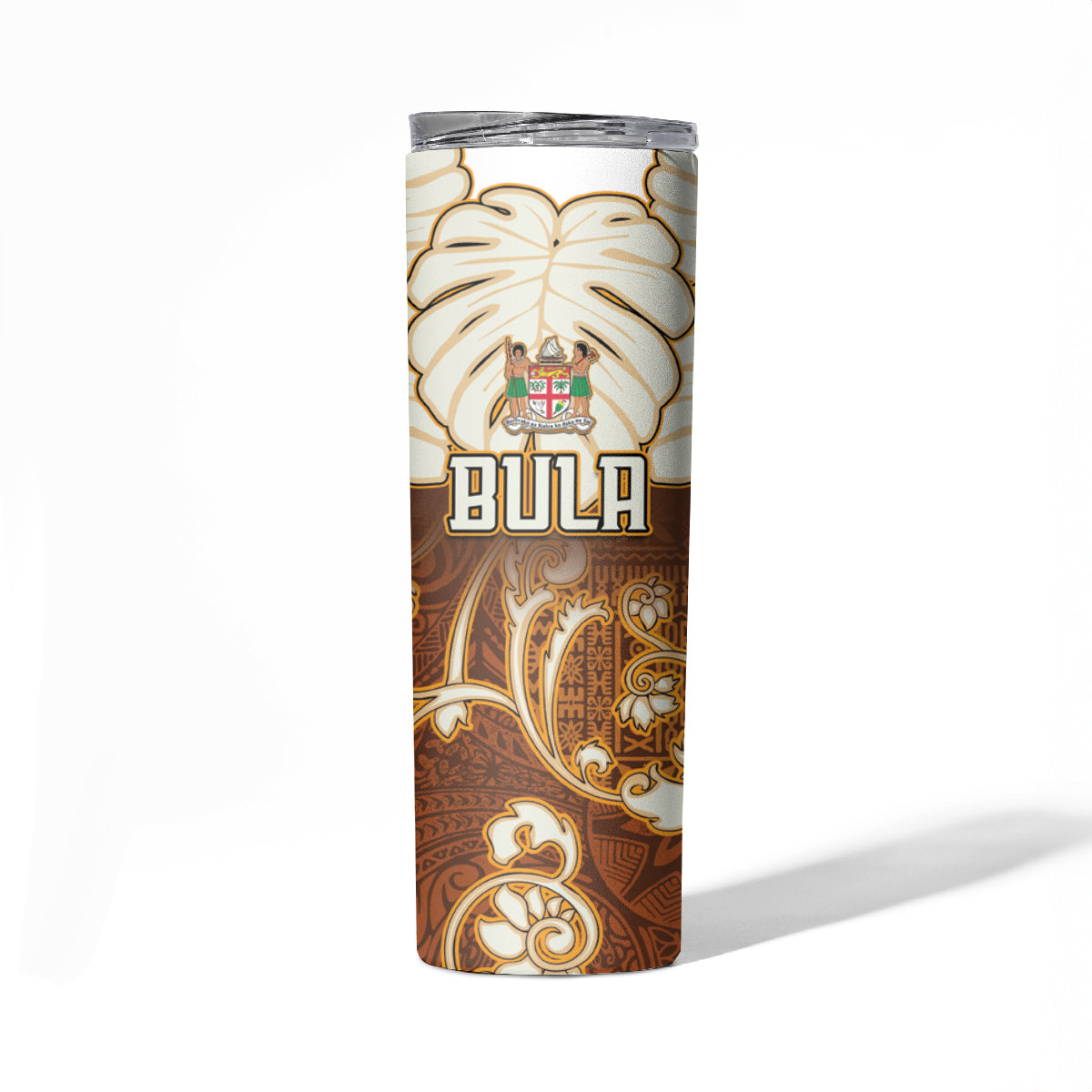 Personalized Fiji Spring Break Skinny Tumbler Fijian Tapa Pattern Brown