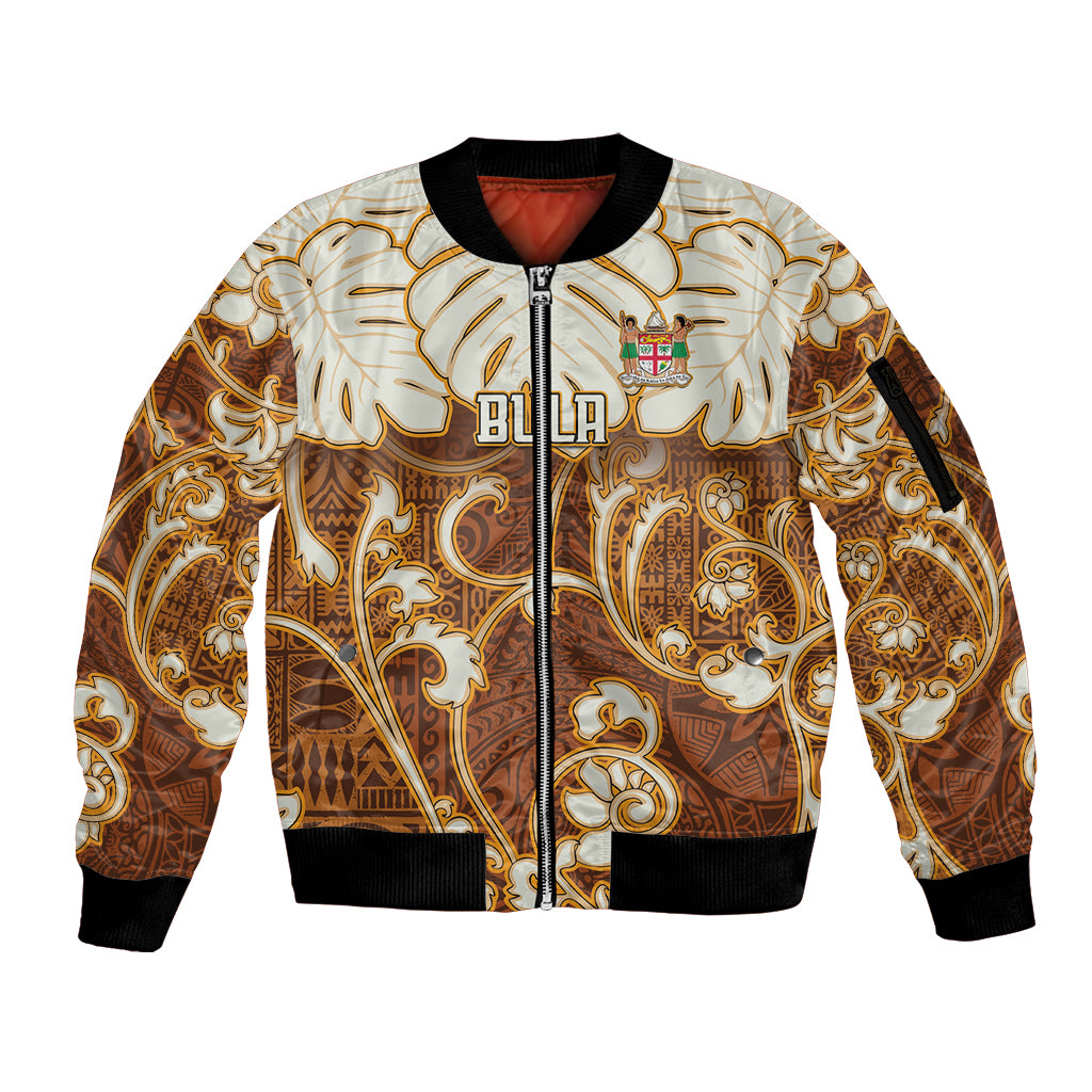 Personalized Fiji Spring Break Sleeve Zip Bomber Jacket Fijian Tapa Pattern Brown LT05 Unisex Brown - Polynesian Pride