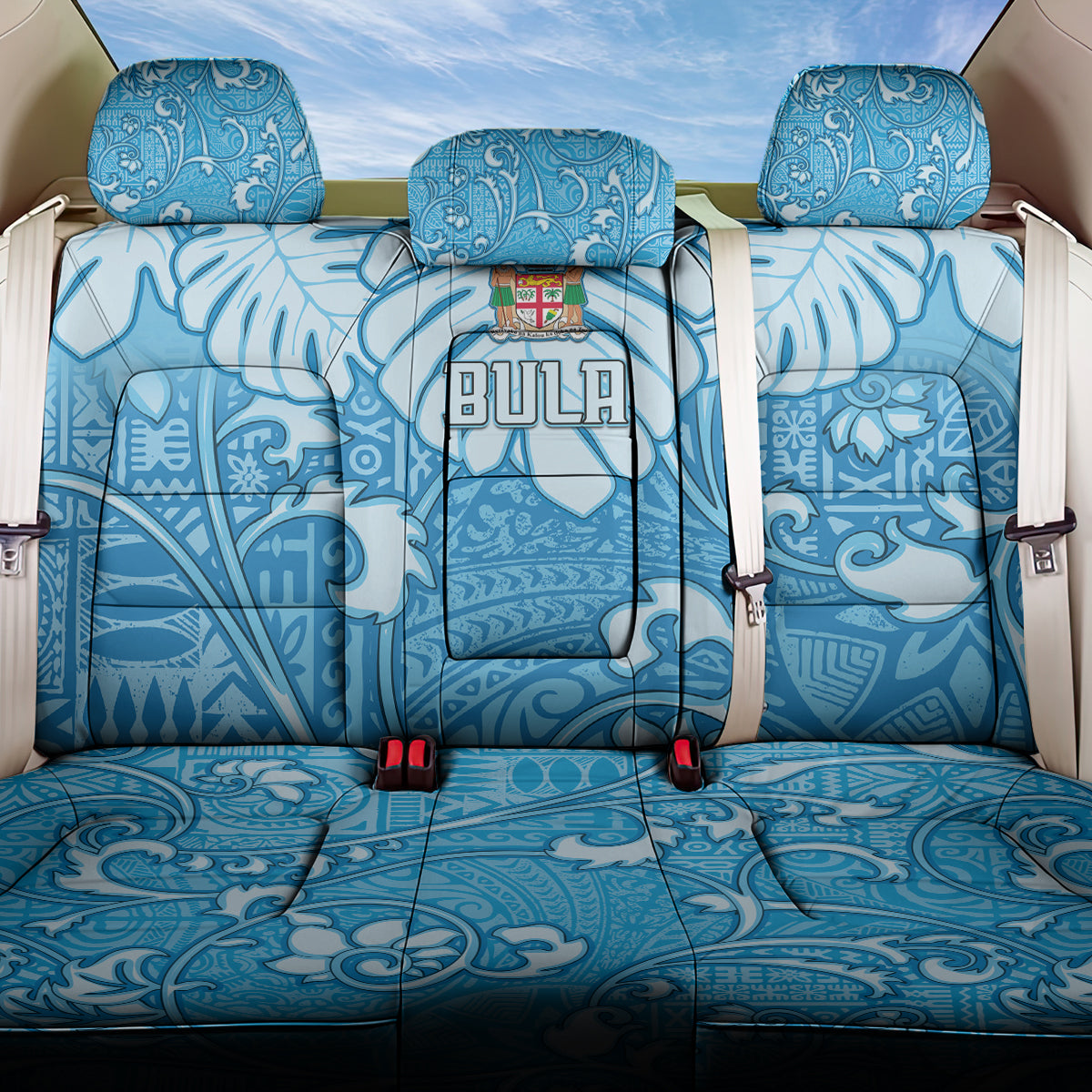 Fiji Spring Break Back Car Seat Cover Fijian Tapa Pattern Blue