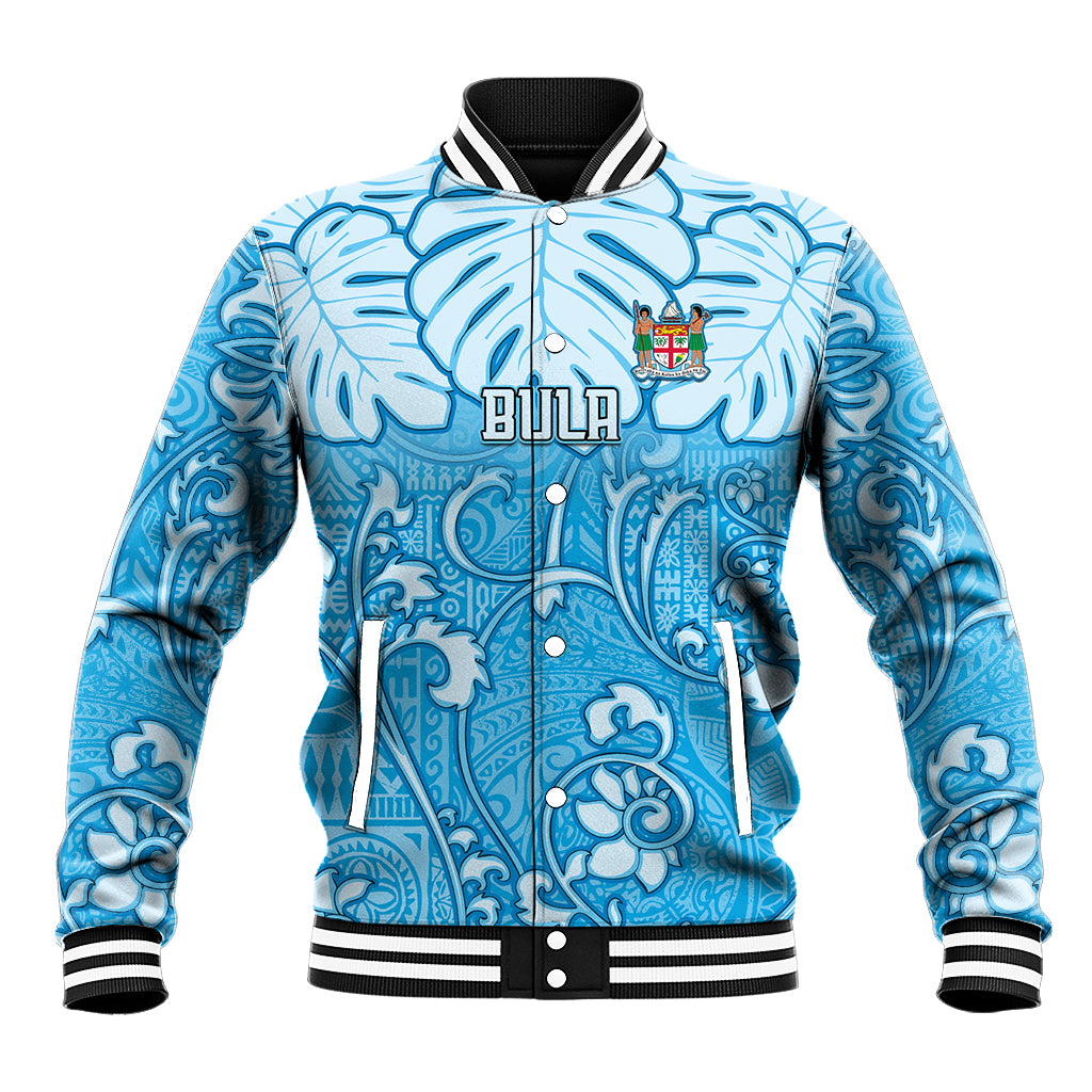 Personalized Fiji Spring Break Baseball Jacket Fijian Tapa Pattern Blue LT05 Unisex Blue - Polynesian Pride