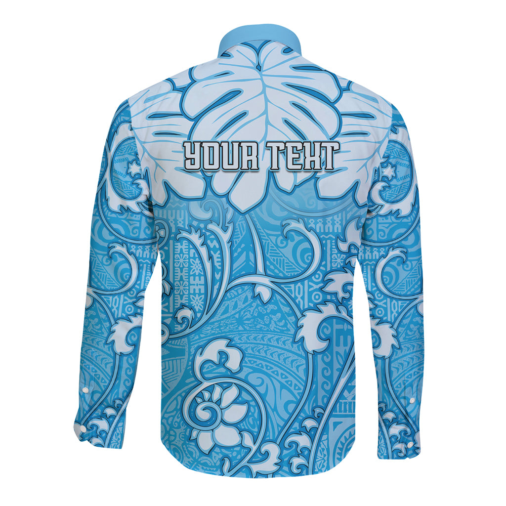 Personalized Fiji Spring Break Long Sleeve Button Shirt Fijian Tapa Pattern Blue LT05 - Polynesian Pride
