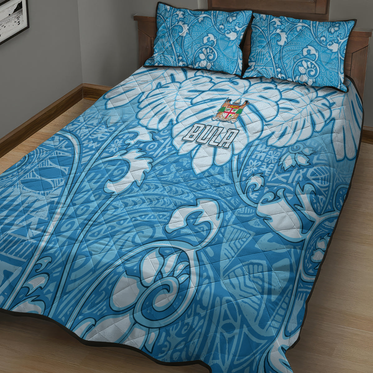 Fiji Spring Break Quilt Bed Set Fijian Tapa Pattern Blue LT05 - Polynesian Pride