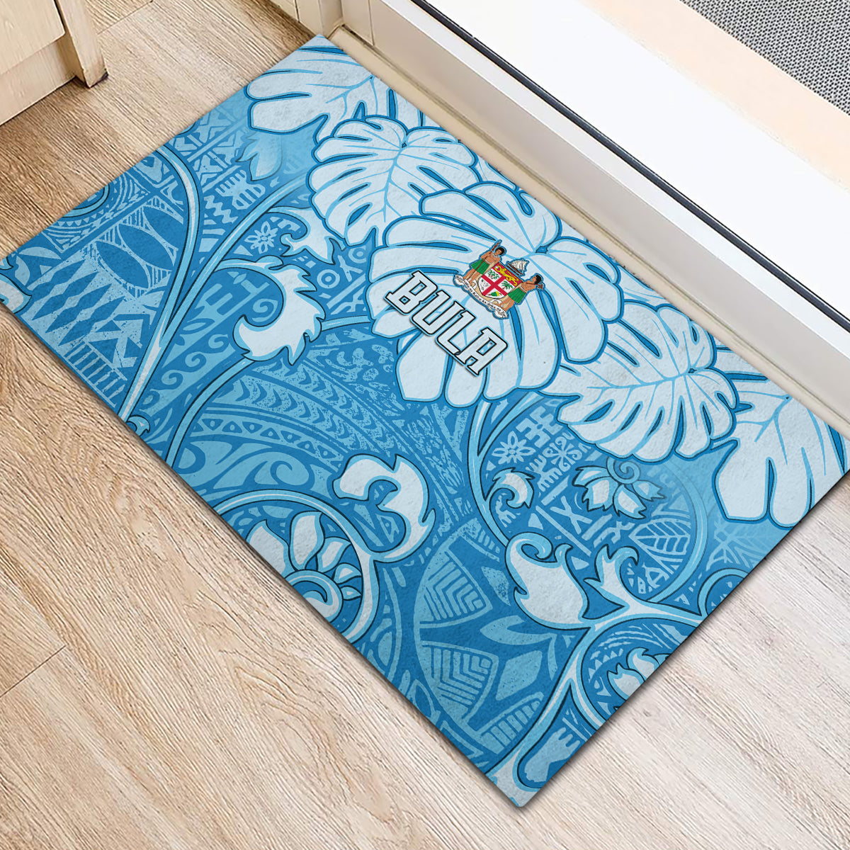 Fiji Spring Break Rubber Doormat Fijian Tapa Pattern Blue LT05 - Polynesian Pride