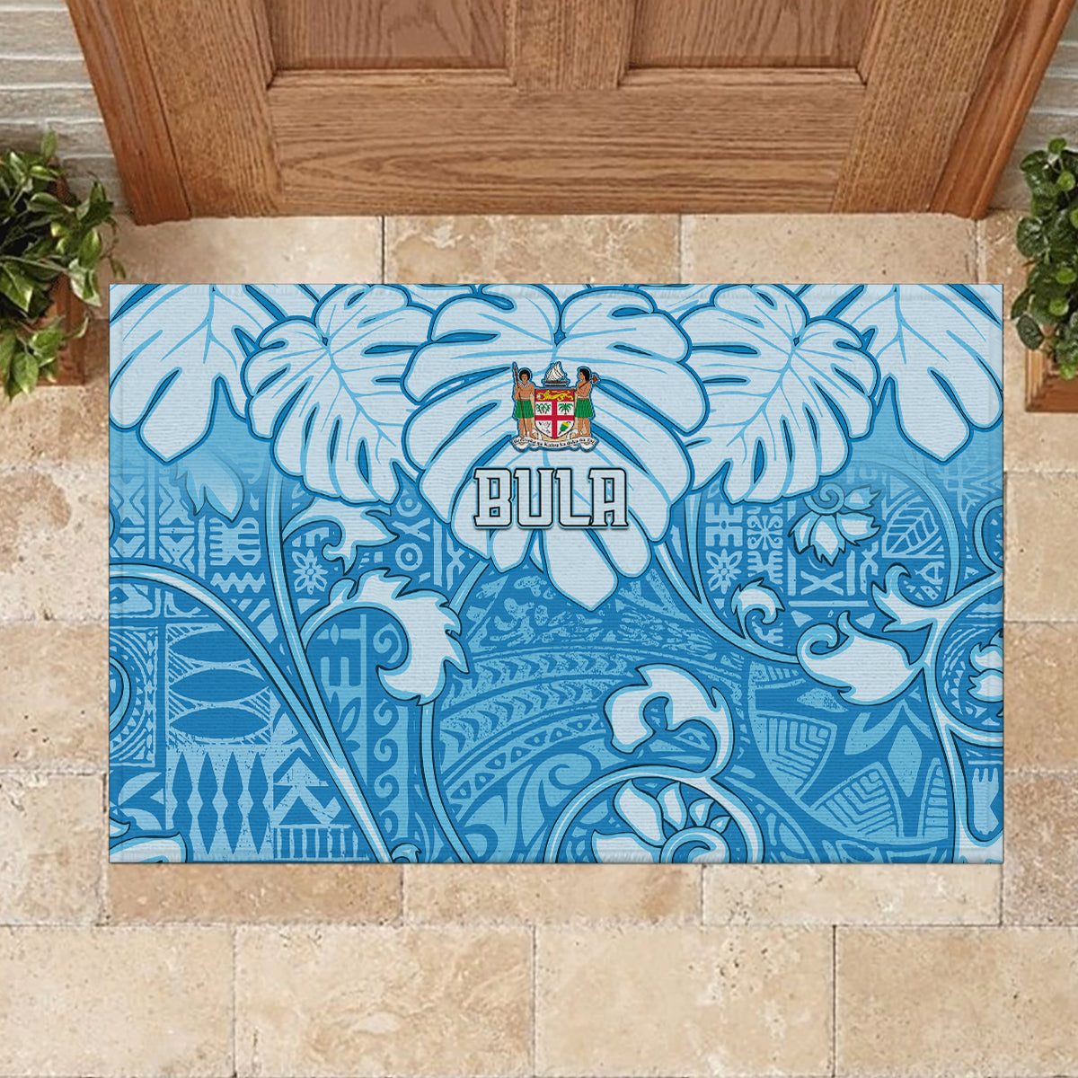 Fiji Spring Break Rubber Doormat Fijian Tapa Pattern Blue LT05 - Polynesian Pride