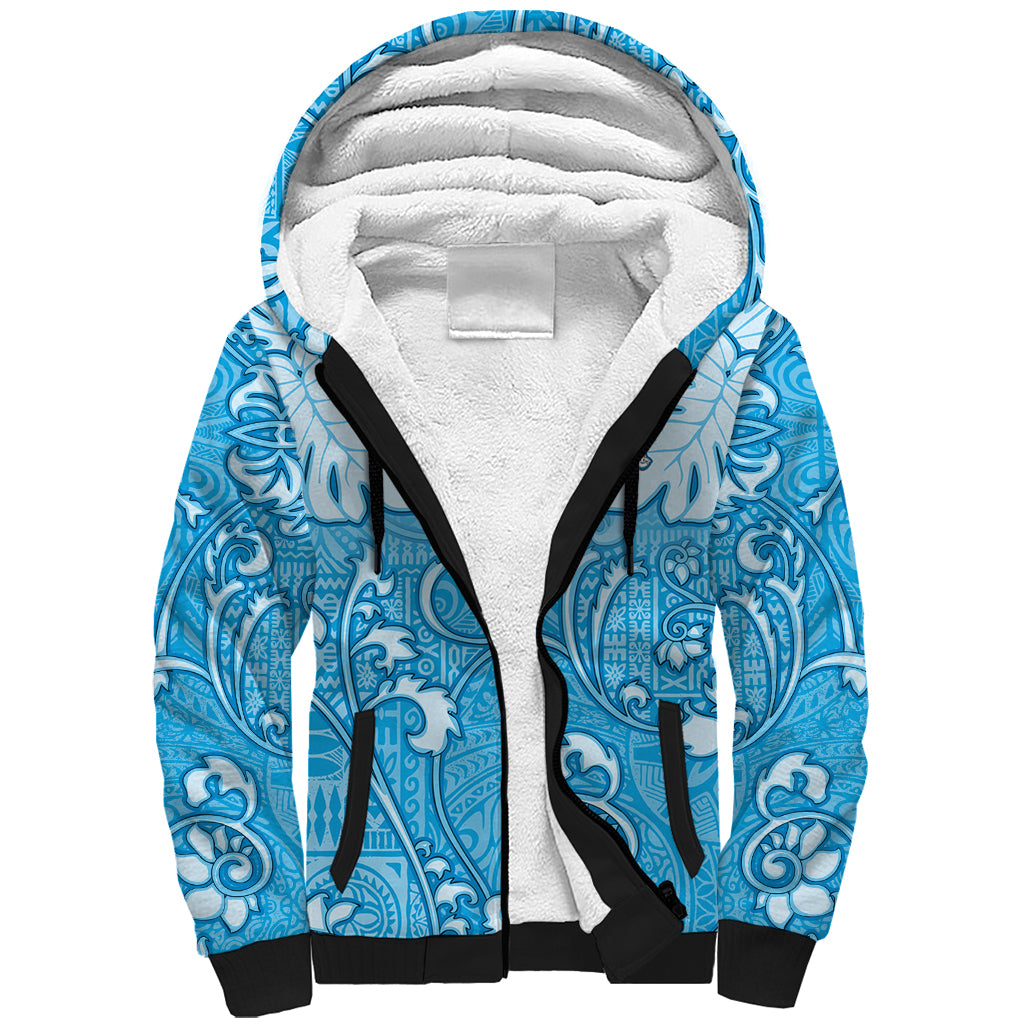 Personalized Fiji Spring Break Sherpa Hoodie Fijian Tapa Pattern Blue LT05 Unisex Blue - Polynesian Pride