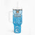 Personalized Fiji Spring Break Tumbler With Handle Fijian Tapa Pattern Blue