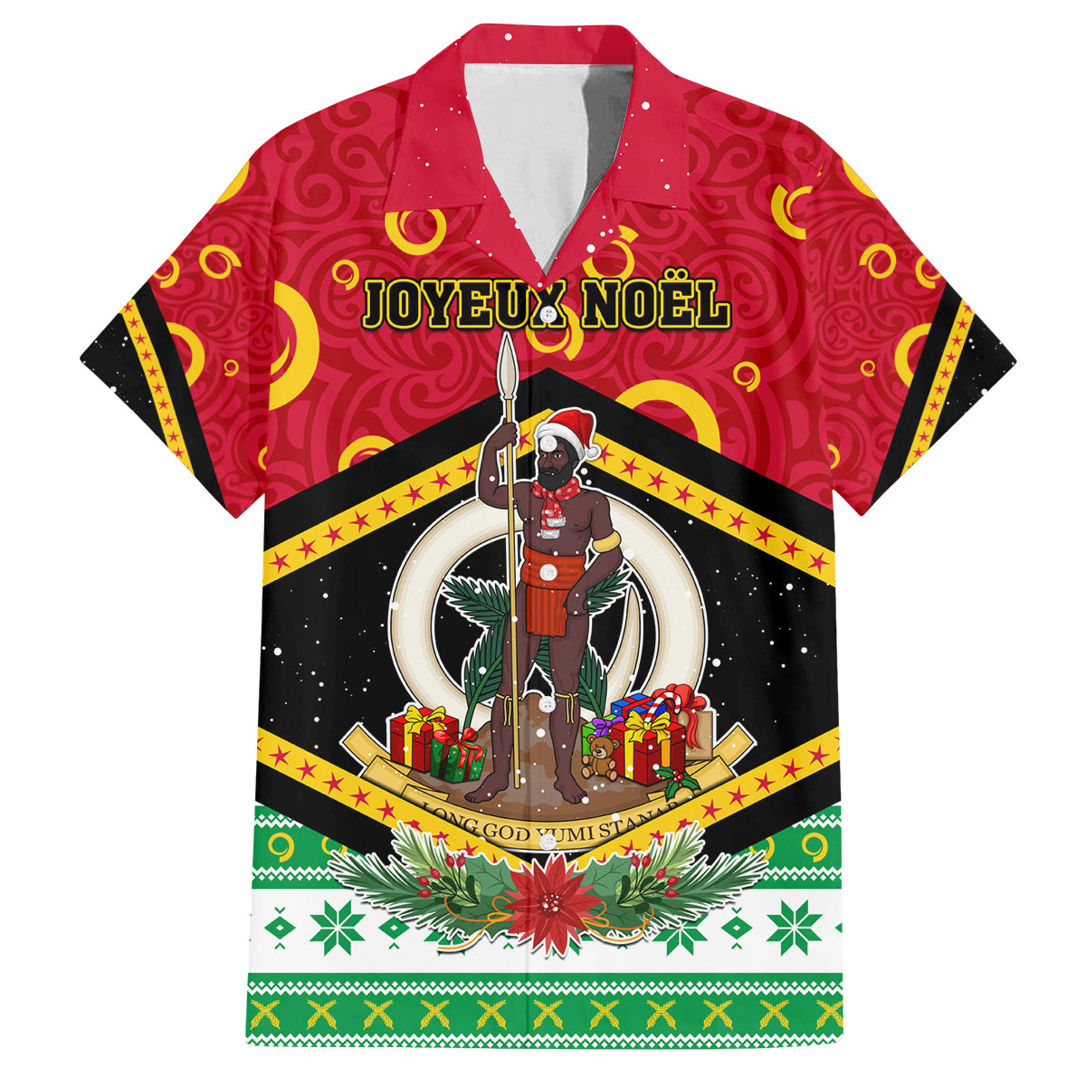 Personalized Vanuatu Christmas Family Matching Off Shoulder Maxi Dress and Hawaiian Shirt Santa God Yumi LT05 Dad's Shirt - Short Sleeve Red - Polynesian Pride