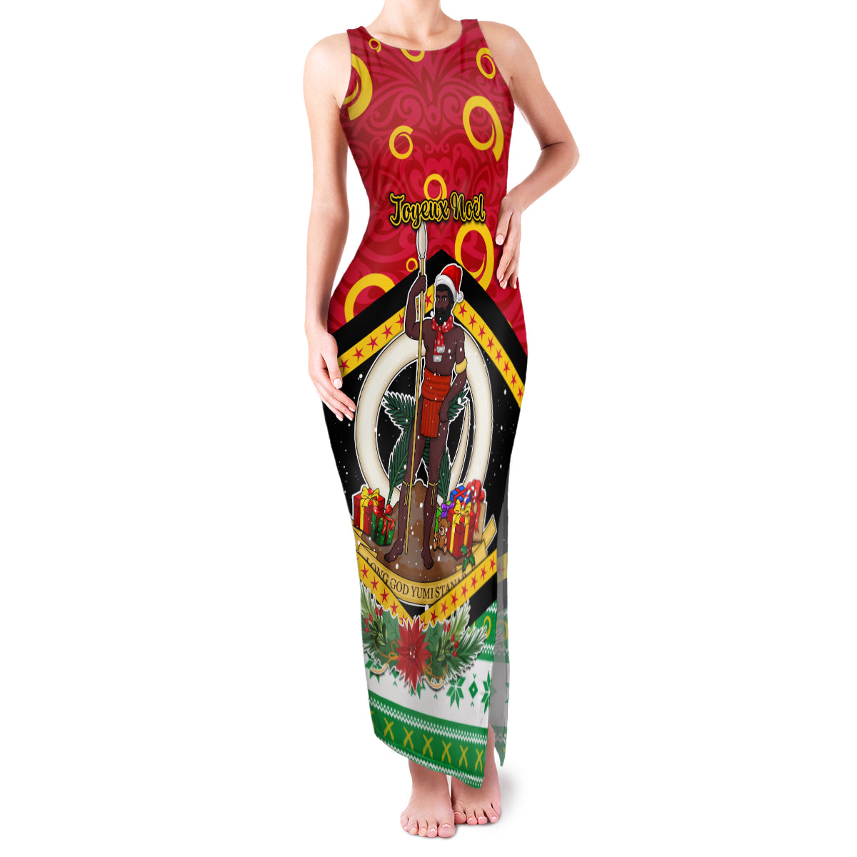 Personalized Vanuatu Christmas Family Matching Tank Maxi Dress and Hawaiian Shirt Santa God Yumi LT05 Mom's Dress Red - Polynesian Pride