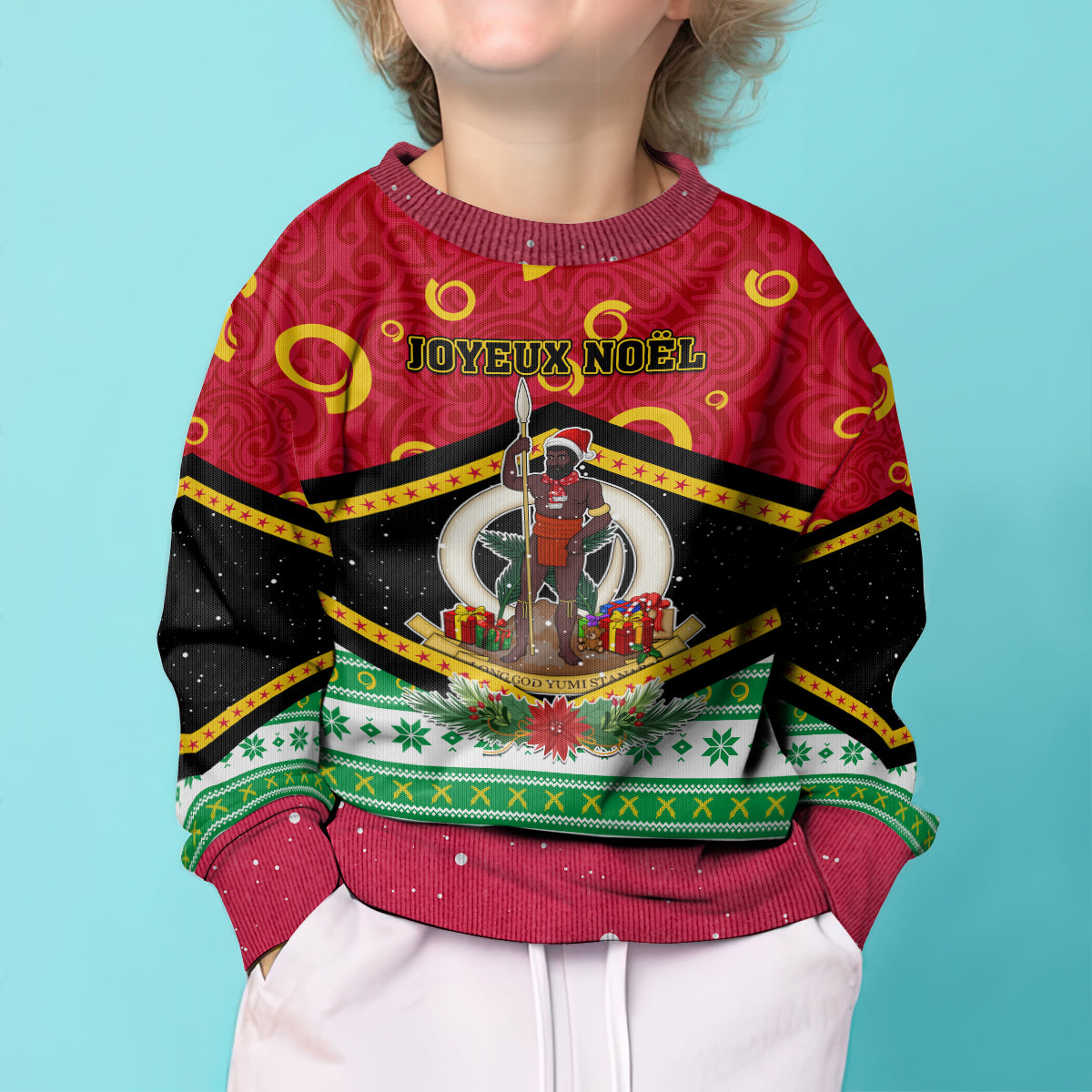 Personalised Vanuatu Christmas Kid Ugly Christmas Sweater Santa God Yumi LT05 - Polynesian Pride