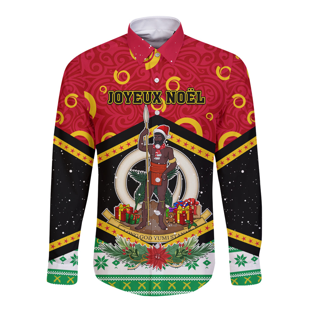 Personalized Vanuatu Christmas Long Sleeve Button Shirt Santa God Yumi LT05 Unisex Red - Polynesian Pride