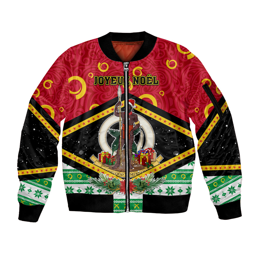 Personalized Vanuatu Christmas Sleeve Zip Bomber Jacket Santa God Yumi LT05 Unisex Red - Polynesian Pride