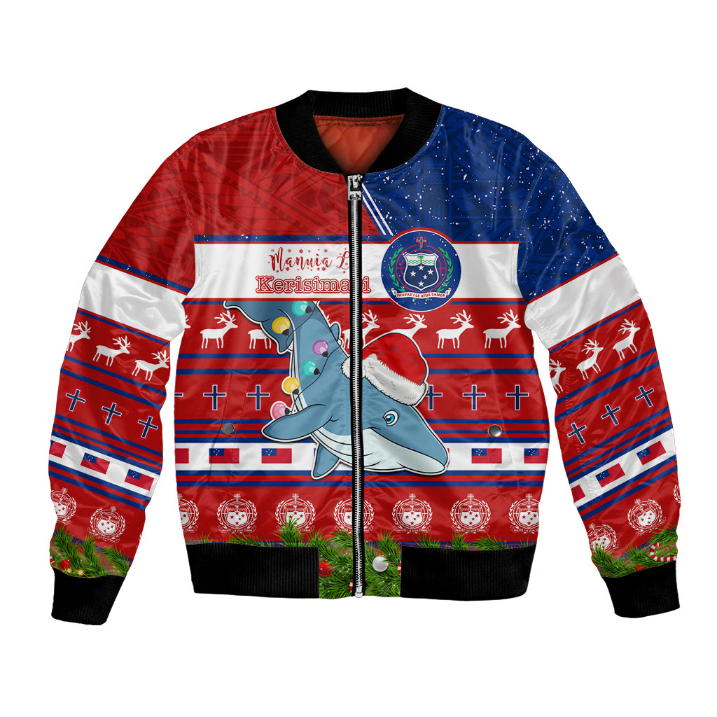 Personalized Samoa Christmas Bomber Jacket Santas Whale Manuia Le Kerisimasi LT05 Unisex Red - Polynesian Pride