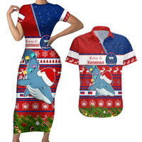 Personalized Samoa Christmas Couples Matching Short Sleeve Bodycon Dress and Hawaiian Shirt Santas Whale Manuia Le Kerisimasi LT05 Red - Polynesian Pride