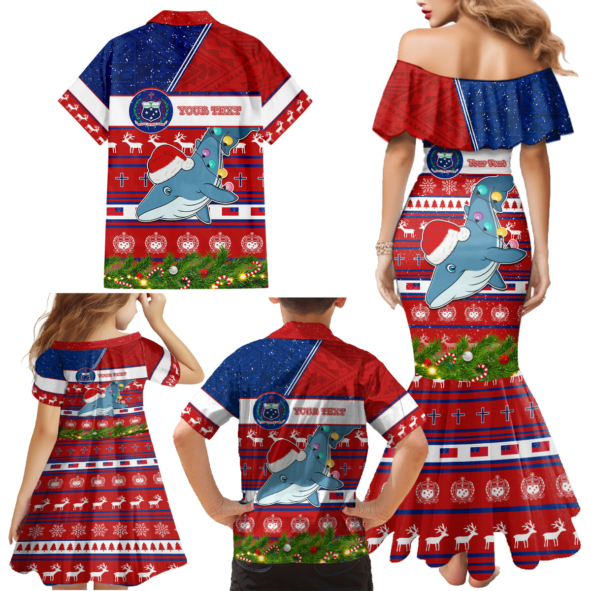 Personalized Samoa Christmas Family Matching Mermaid Dress and Hawaiian Shirt Santas Whale Manuia Le Kerisimasi LT05 - Polynesian Pride