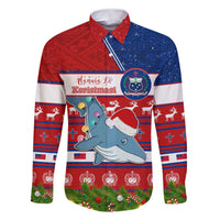 Personalized Samoa Christmas Family Matching Off Shoulder Long Sleeve Dress and Hawaiian Shirt Santas Whale Manuia Le Kerisimasi LT05 Dad's Shirt - Long Sleeve Red - Polynesian Pride