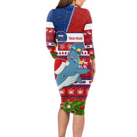 Personalized Samoa Christmas Long Sleeve Bodycon Dress Santas Whale Manuia Le Kerisimasi LT05 - Polynesian Pride