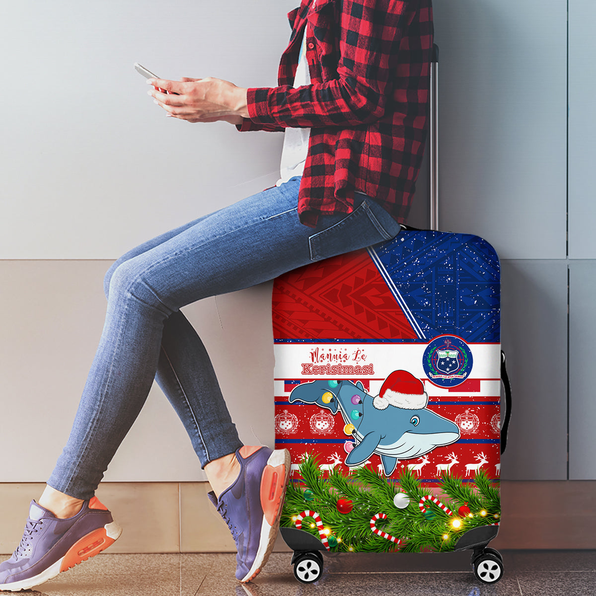 Samoa Christmas Luggage Cover Santas Whale Manuia Le Kerisimasi LT05 - Polynesian Pride