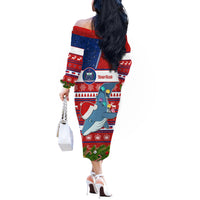 Personalized Samoa Christmas Off The Shoulder Long Sleeve Dress Santas Whale Manuia Le Kerisimasi LT05 - Polynesian Pride