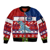 Personalized Samoa Christmas Sleeve Zip Bomber Jacket Santas Whale Manuia Le Kerisimasi LT05 Unisex Red - Polynesian Pride
