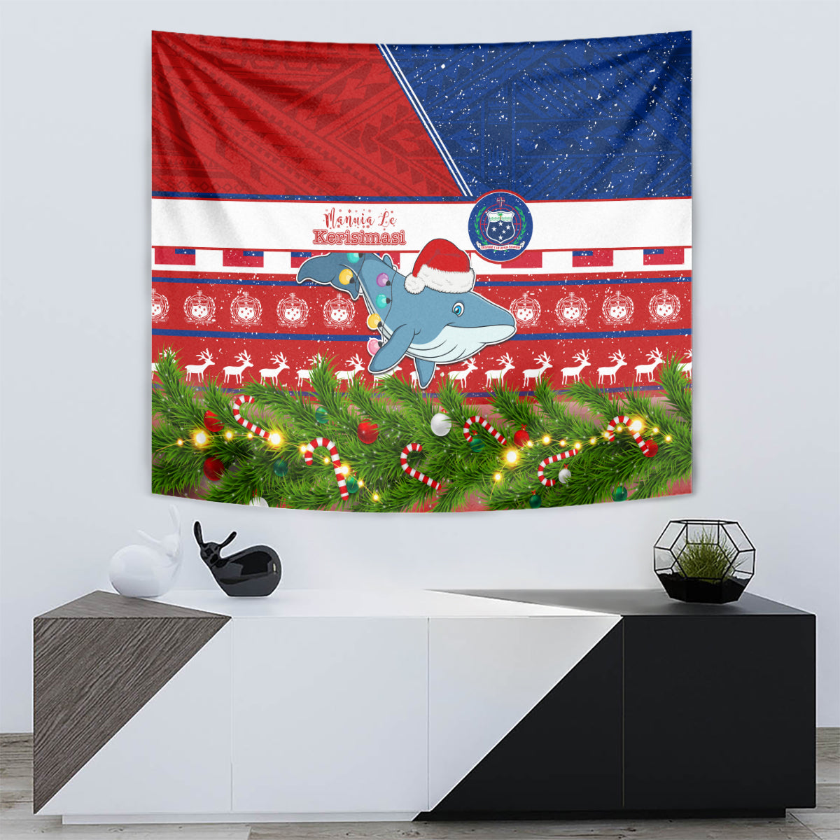 Samoa Christmas Tapestry Santas Whale Manuia Le Kerisimasi LT05 - Polynesian Pride