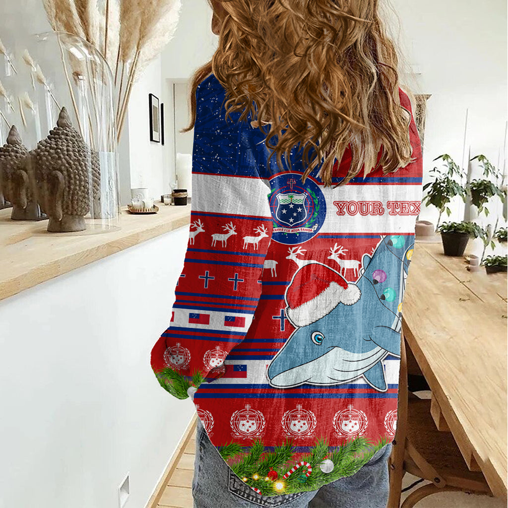 Personalized Samoa Christmas Women Casual Shirt Santas Whale Manuia Le Kerisimasi LT05 - Polynesian Pride