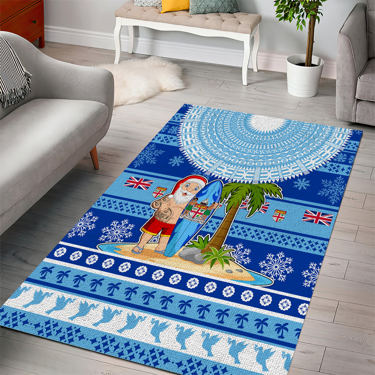 Fiji Christmas Area Rug Santa Claus Surf Marau Na Kerisimasi LT05 - Polynesian Pride