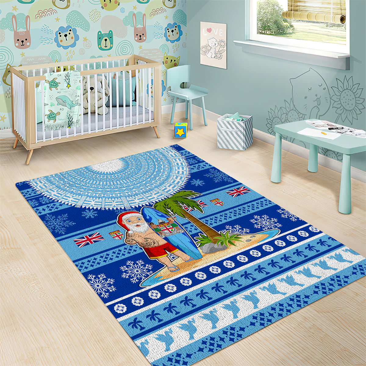 Fiji Christmas Area Rug Santa Claus Surf Marau Na Kerisimasi LT05 - Polynesian Pride