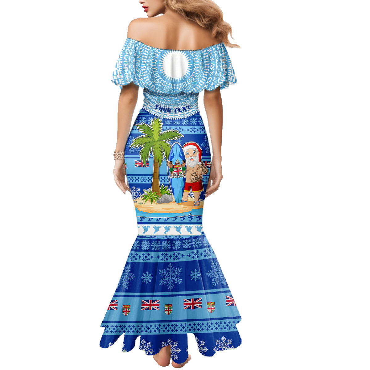 Personalized Fiji Christmas Family Matching Mermaid Dress and Hawaiian Shirt Santa Claus Surf Marau Na Kerisimasi LT05 - Polynesian Pride
