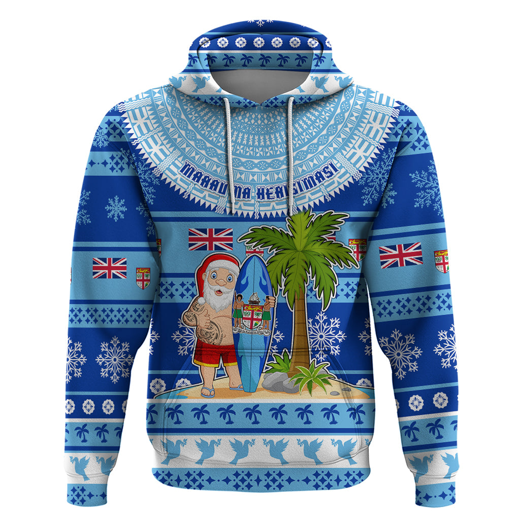 Personalized Fiji Christmas Hoodie Santa Claus Surf Marau Na Kerisimasi LT05 Blue - Polynesian Pride