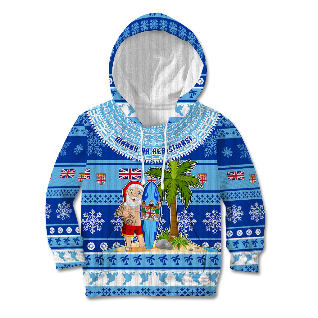 Personalized Fiji Christmas Kid Hoodie Santa Claus Surf Marau Na Kerisimasi LT05 Hoodie Blue - Polynesian Pride