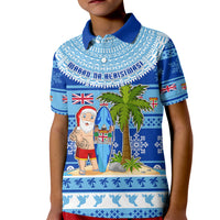 Personalized Fiji Christmas Kid Polo Shirt Santa Claus Surf Marau Na Kerisimasi LT05 Kid Blue - Polynesian Pride