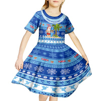 Personalized Fiji Christmas Kid Short Sleeve Dress Santa Claus Surf Marau Na Kerisimasi LT05 - Polynesian Pride
