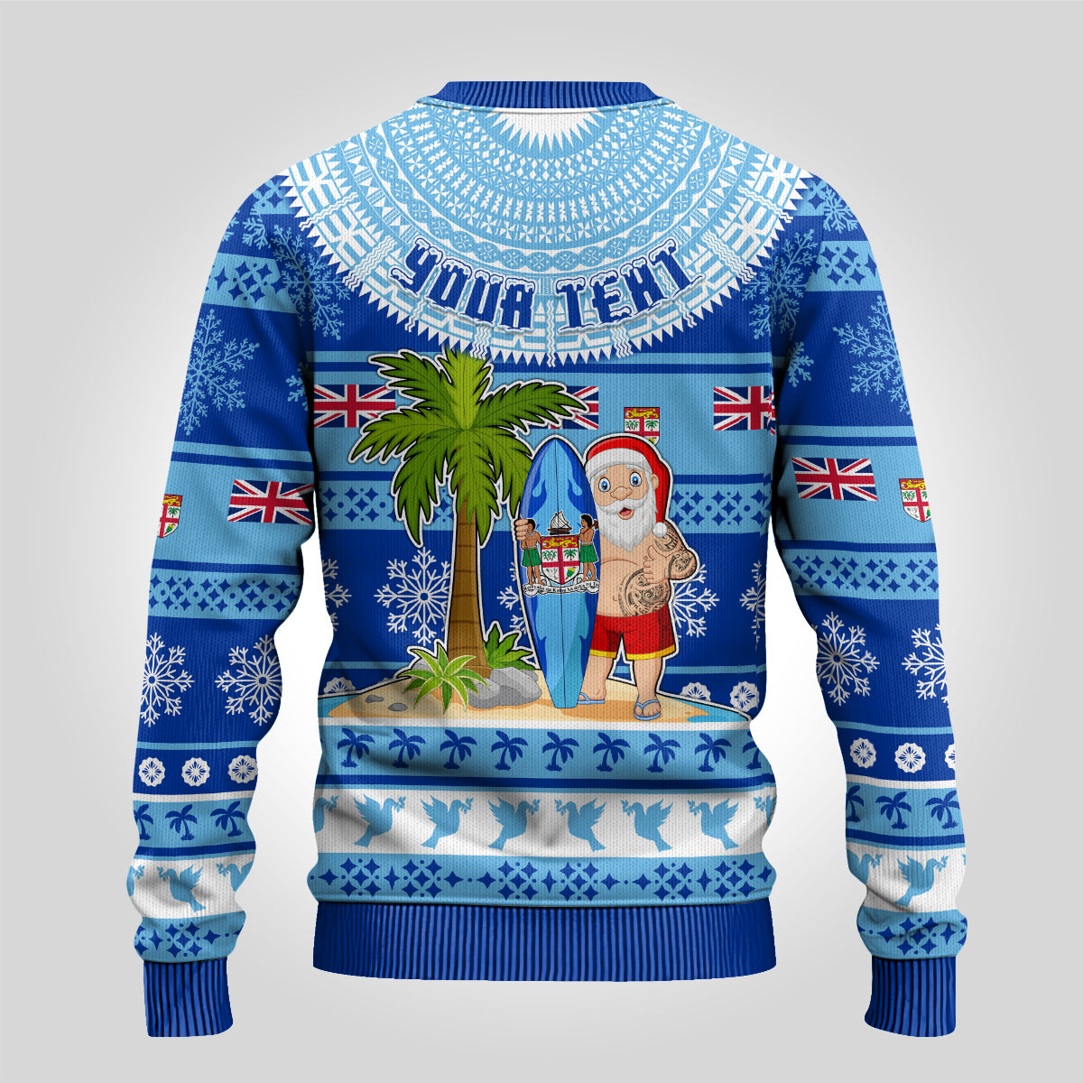Personalised Fiji Christmas Ugly Christmas Sweater Santa Claus Surf Marau Na Kerisimasi LT05 - Polynesian Pride