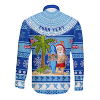 Personalized Fiji Christmas Long Sleeve Button Shirt Santa Claus Surf Marau Na Kerisimasi LT05 - Polynesian Pride
