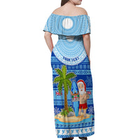 Personalized Fiji Christmas Off Shoulder Maxi Dress Santa Claus Surf Marau Na Kerisimasi LT05 - Polynesian Pride