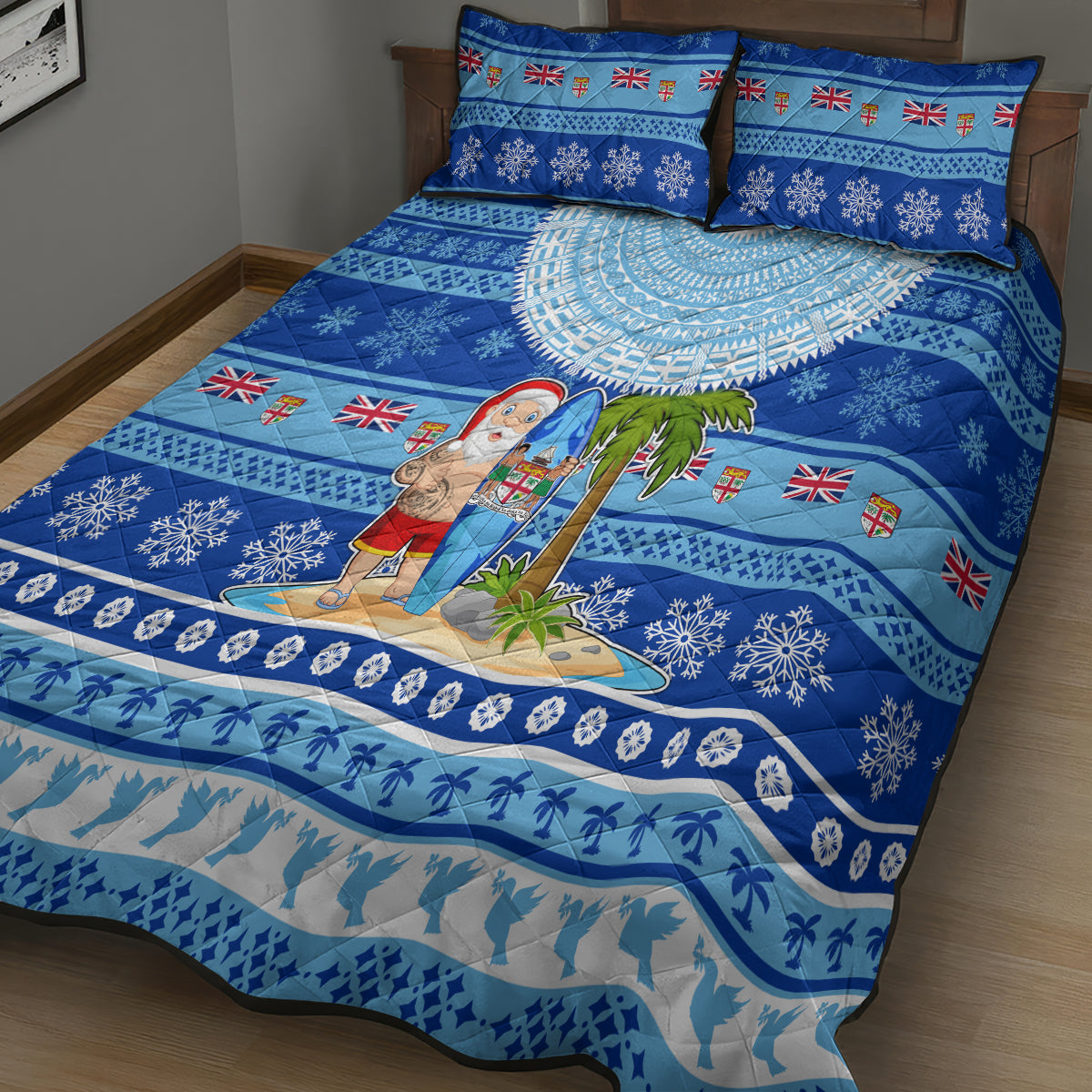 Fiji Christmas Quilt Bed Set Santa Claus Surf Marau Na Kerisimasi LT05 - Polynesian Pride