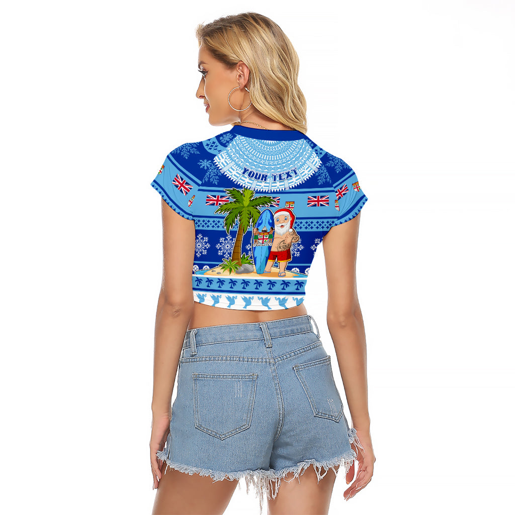 Personalized Fiji Christmas Raglan Cropped T Shirt Santa Claus Surf Marau Na Kerisimasi LT05 - Polynesian Pride