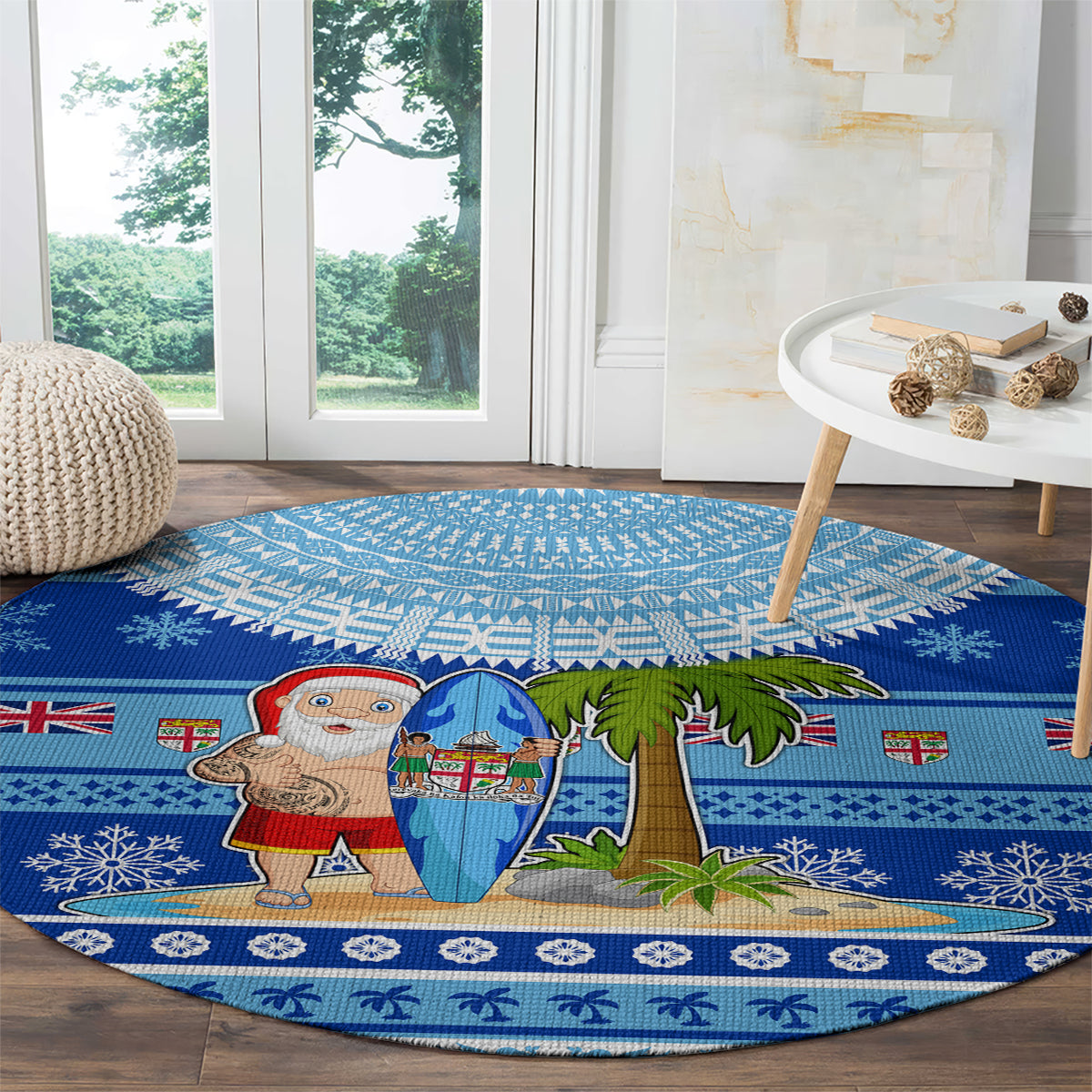 Fiji Christmas Round Carpet Santa Claus Surf Marau Na Kerisimasi LT05 - Polynesian Pride
