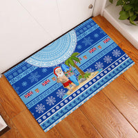 Fiji Christmas Rubber Doormat Santa Claus Surf Marau Na Kerisimasi LT05 Blue - Polynesian Pride