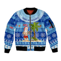 Personalized Fiji Christmas Sleeve Zip Bomber Jacket Santa Claus Surf Marau Na Kerisimasi LT05 Unisex Blue - Polynesian Pride