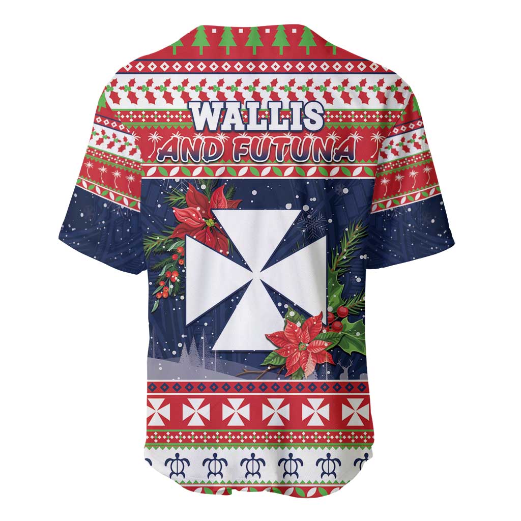 Wallis and Futuna Christmas Baseball Jersey Poinsettia Joyeux Noel LT05 - Polynesian Pride