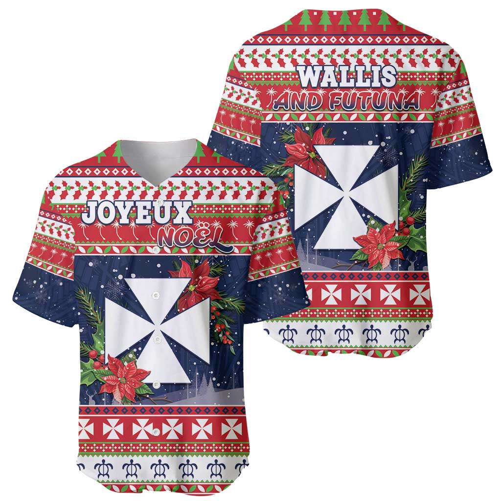 Wallis and Futuna Christmas Baseball Jersey Poinsettia Joyeux Noel LT05 - Polynesian Pride