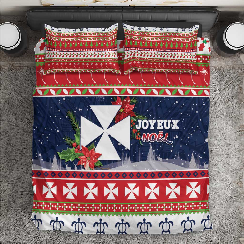 Wallis and Futuna Christmas Bedding Set Poinsettia Joyeux Noel