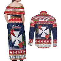 Wallis and Futuna Christmas Couples Matching Off Shoulder Maxi Dress and Long Sleeve Button Shirt Poinsettia Joyeux Noel