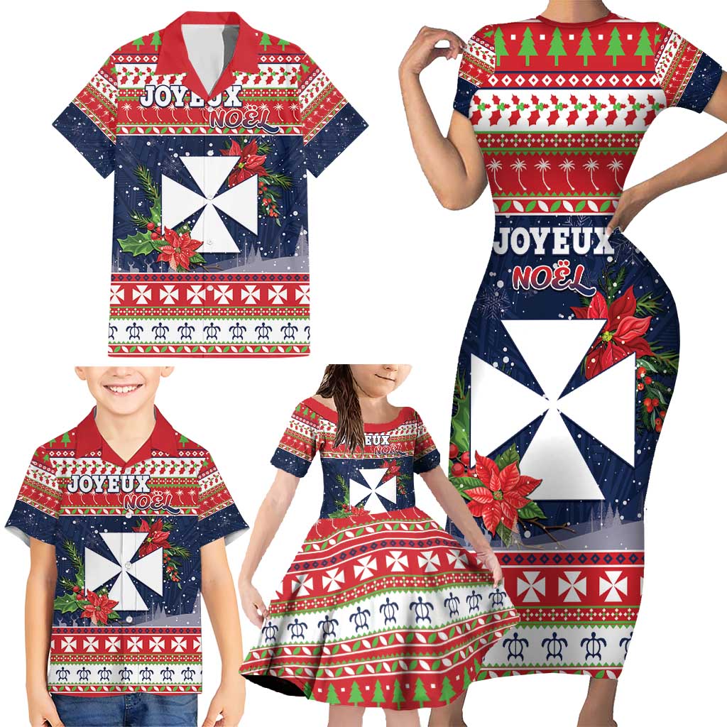 Wallis and Futuna Christmas Family Matching Short Sleeve Bodycon Dress and Hawaiian Shirt Poinsettia Joyeux Noel