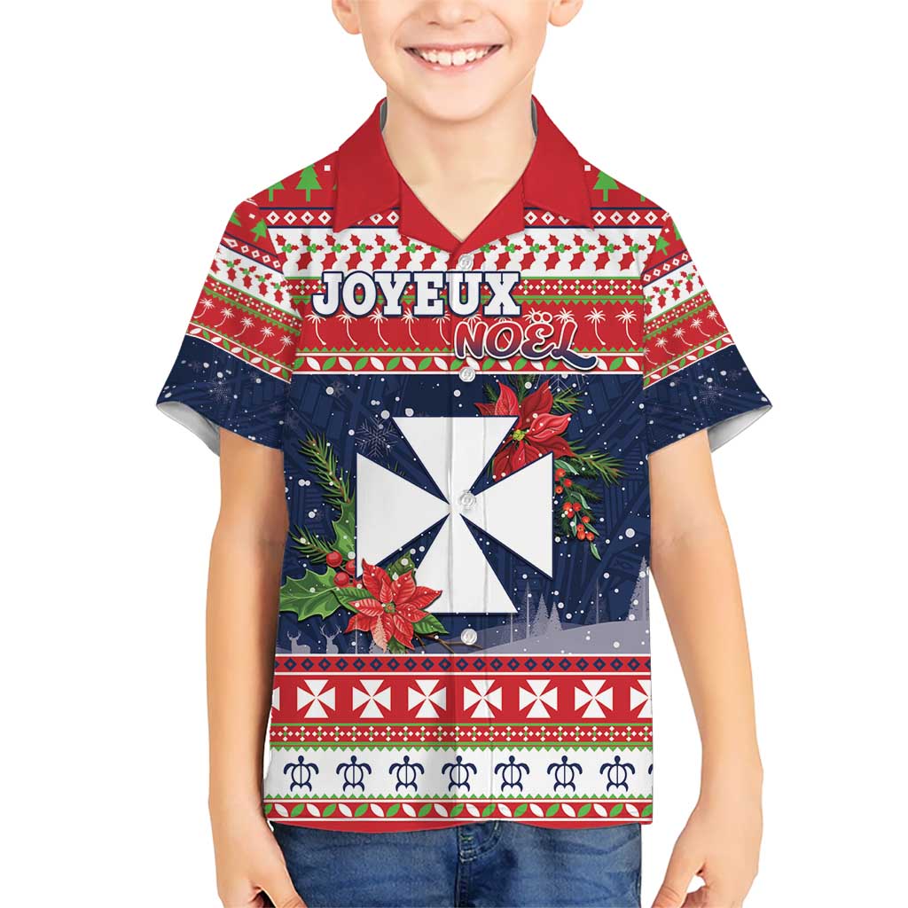 Wallis and Futuna Christmas Kid Hawaiian Shirt Poinsettia Joyeux Noel LT05 Kid Red - Polynesian Pride