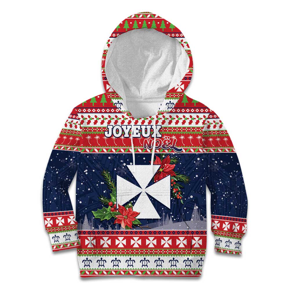 Wallis and Futuna Christmas Kid Hoodie Poinsettia Joyeux Noel